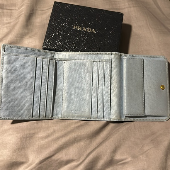 Prada Authentic light blue trifold wallet with box - Picture 9 of 13